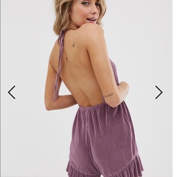 ASOS Pants - Plum ribbed satin halter romper